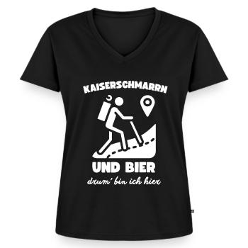 Kaiserschmarrn Und Bier Drum Bin Ich Hier Austria - Frauen Premium Bio T-Shirt mit V-Ausschnitt - Schwarz - Vorne - AI Model Female 172 light (172cm)