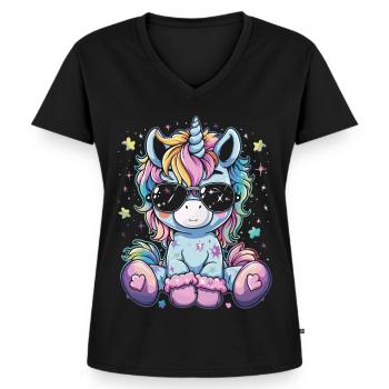 Süßes Einhorn, Bunte Einhörner - Frauen Premium Bio T-Shirt mit V-Ausschnitt - Schwarz - Vorne - AI Model Female 172 light (172cm)