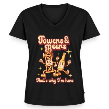 Tours Grimpeurs Tours & Bières C’est pourquoi je suis ici - T-shirt encolure en V Premium bio Femme - noir - Devant - AI Model Female 172 light (172cm)