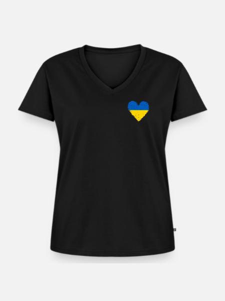 Ukraine Herz Flagge - Frauen Premium Bio T-Shirt mit V-Ausschnitt - Schwarz