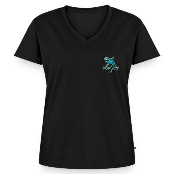 STOP FINNING - Frauen Premium Bio T-Shirt mit V-Ausschnitt - Schwarz - Vorne - AI Model Female 172 light (172cm)