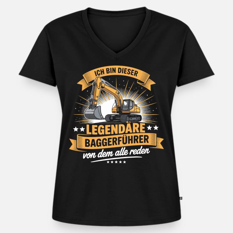 Baggerfuehrer Baggerfahrer - Frauen Premium Bio T-Shirt mit V-Ausschnitt - Schwarz