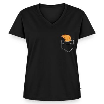 Croissant - In Brusttasche / Hemdtasche - Frauen Premium Bio T-Shirt mit V-Ausschnitt - Schwarz - Vorne - AI Model Female 172 light (172cm)