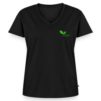VEGAN - Women's Premium Organic V-neck T-shirt - black - Front - AI Model Female 172 light (172cm)
