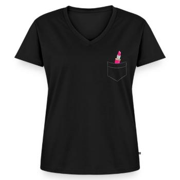 Lipstick - In chest pocket / shirt pocket - Women's Premium Organic V-neck T-shirt - black - Front - AI Model Female 172 light (172cm)
