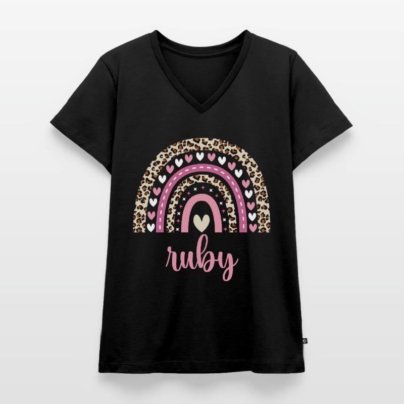 Ruby Regenbogen Name Geburtstag Ruby Frauen Premium Bio T-Shirt mit V-Ausschnitt