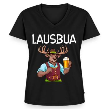 Lederhose Hirsch Tracht Bayrisch Trachten Ersatz - Frauen Premium Bio T-Shirt mit V-Ausschnitt - Schwarz - Vorne - AI Model Female 172 light (172cm)