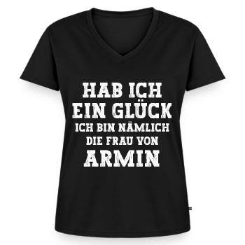 Ich bin die Frau von Armin Hochzeit - Frauen Premium Bio T-Shirt mit V-Ausschnitt - Schwarz - Vorne - AI Model Female 172 light (172cm)