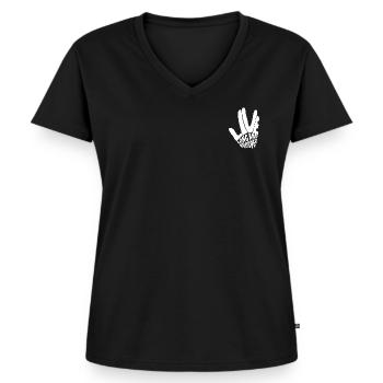 Star Trek Discovery Vulkanischer Gruß Weiß - Frauen Premium Bio T-Shirt mit V-Ausschnitt - Schwarz - Vorne - AI Model Female 172 light (172cm)
