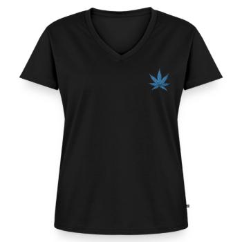 Hanfblatt Blau Party Sommer - Frauen Premium Bio T-Shirt mit V-Ausschnitt - Schwarz - Vorne - AI Model Female 172 light (172cm)