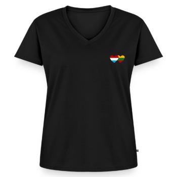 Luxembourg Lithuania Flag Heart - Women's Premium Organic V-neck T-shirt - black - Front - AI Model Female 172 light (172cm)