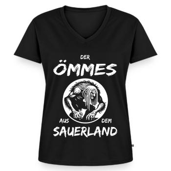 Der Ömmes aus dem Sauerland – Fabelwesen Design - Frauen Premium Bio T-Shirt mit V-Ausschnitt - Schwarz - Vorne - AI Model Female 172 light (172cm)