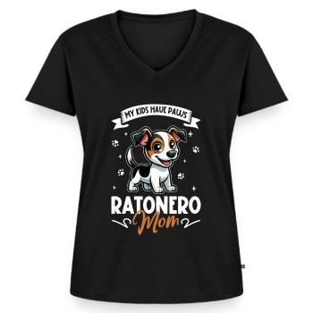 Ratonero Bodeguero Andaluz Mama - Frauen Premium Bio T-Shirt mit V-Ausschnitt - Schwarz - Vorne - AI Model Female 172 light (172cm)