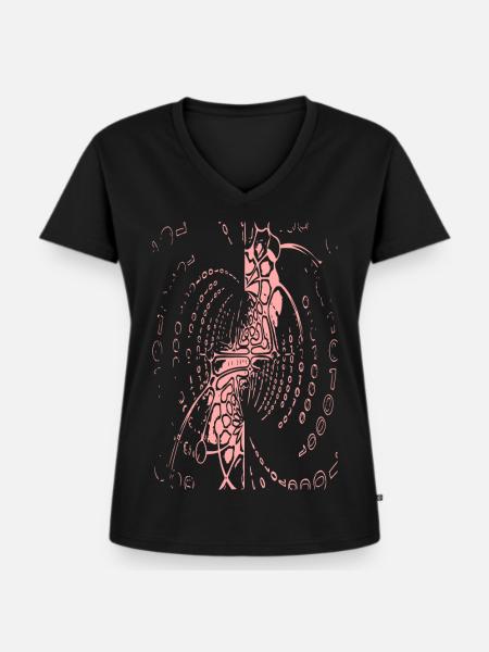Spirale der Bytes: Meditationsfigur - Frauen Premium Bio T-Shirt mit V-Ausschnitt - Schwarz