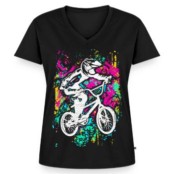 BMX vélo | Roue BMX | Cool BMX | BMX Cadeau - T-shirt encolure en V Premium bio Femme - noir - Devant - AI Model Female 172 light (172cm)