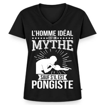 L’homme idéal un mythe sauf s’il est pongiste - T-shirt encolure en V Premium bio Femme - noir - Devant - AI Model Female 172 light (172cm)