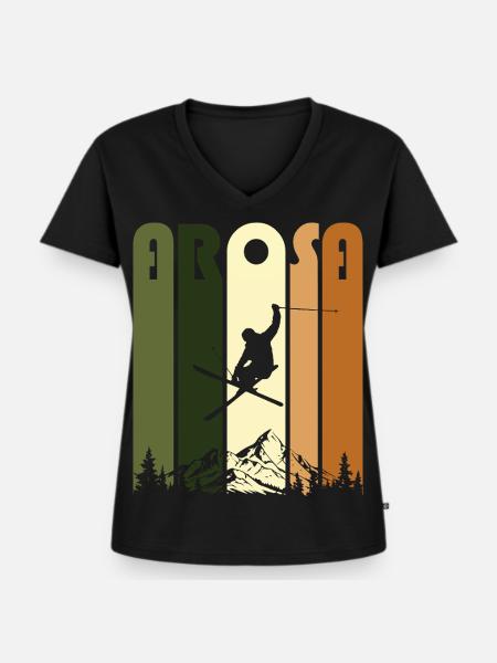 ArosaRetroGreen - Frauen Premium Bio T-Shirt mit V-Ausschnitt - Schwarz