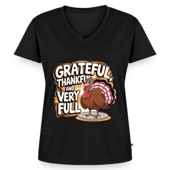 Lustiger Thanksgiving Truthahn - Frauen Premium Bio T-Shirt mit V-Ausschnitt - Schwarz - Vorne - AI Model Female 172 light (172cm)
