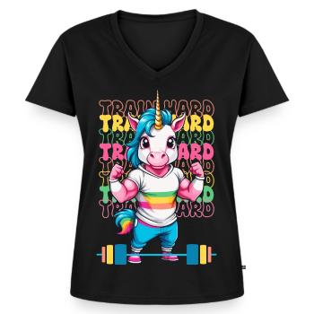 Licorne bodybuilder - T-shirt encolure en V Premium bio Femme - noir - Devant - AI Model Female 172 light (172cm)