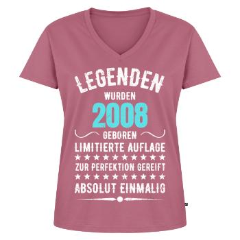 Édition Limitée 2007 18ème Cadeau d’Anniversaire - T-shirt encolure en V Premium bio Femme - mauve - Devant - AI Model Female 172 dark (172cm)