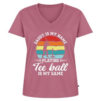 Papa est mon nom en jouant Le tee-ball est mon jeu - T-shirt encolure en V Premium bio Femme - mauve - Devant - AI Model Female 172 dark (172cm)