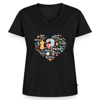 Machine à coudre Coeur à coudre Sewing Lover - T-shirt encolure en V Premium bio Femme - noir - Devant - AI Model Female 172 light (172cm)