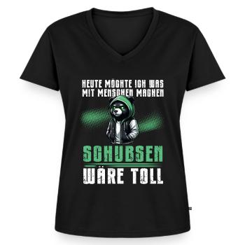 Heute möchte ich was mit Menschen machen Schubsen - Frauen Premium Bio T-Shirt mit V-Ausschnitt - Schwarz - Vorne - AI Model Female 172 light (172cm)