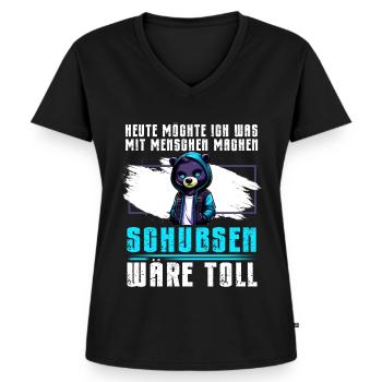 Heute möchte ich was mit Menschen machen Schubsen - Frauen Premium Bio T-Shirt mit V-Ausschnitt - Schwarz - Vorne - AI Model Female 172 light (172cm)