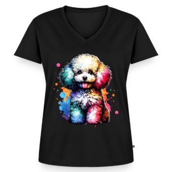 Pudel Geschenk - Frauen Premium Bio T-Shirt mit V-Ausschnitt - Schwarz - Vorne - AI Model Female 172 light (172cm)