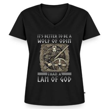 Wikinger Norse Götter Nordman Mythologie - Frauen Premium Bio T-Shirt mit V-Ausschnitt - Schwarz - Vorne - AI Model Female 172 light (172cm)