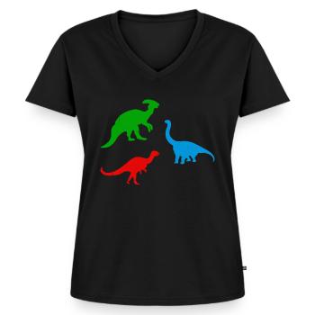 Silhouette de dinosaure Silhouette de dinosaure Dino - T-shirt encolure en V Premium bio Femme - noir - Devant - AI Model Female 172 light (172cm)