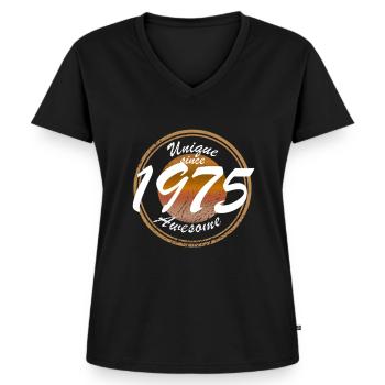 Retro 50 Jahre Jahrgang 1975 großartig 50. - Frauen Premium Bio T-Shirt mit V-Ausschnitt - Schwarz - Vorne - AI Model Female 172 light (172cm)
