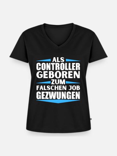 Controller im falschen Job gelandet - Frauen Premium Bio T-Shirt mit V-Ausschnitt - Schwarz