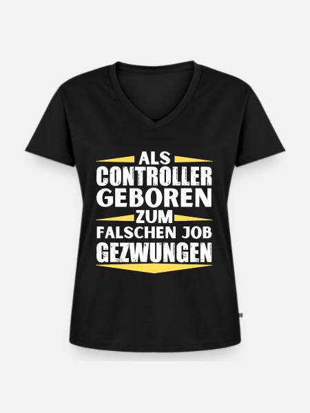 Controller im falschen Job gelandet - Frauen Premium Bio T-Shirt mit V-Ausschnitt - Schwarz