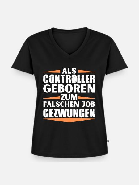 Controller im falschen Job gelandet - Frauen Premium Bio T-Shirt mit V-Ausschnitt - Schwarz