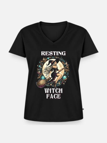 Resting Witch Face - Frauen Premium Bio T-Shirt mit V-Ausschnitt - Schwarz