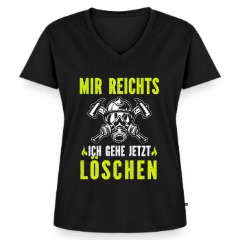 Feuerwehr Tshirt Firefighter Feuerwehrmann 112 - Frauen Premium Bio T-Shirt mit V-Ausschnitt - Schwarz - Vorne - AI Model Female 172 light (172cm)