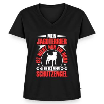 Hunting Terrier Protects Me Chien de chasse allemand - T-shirt encolure en V Premium bio Femme - noir - Devant - AI Model Female 172 light (172cm)