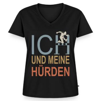 Course d’obstacles athlétisme athlète haies - T-shirt encolure en V Premium bio Femme - noir - Devant - AI Model Female 172 light (172cm)