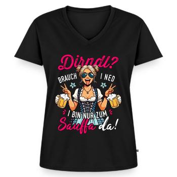 Trachtenshirt Damen Trachten T-Shirt Dirndl Ersatz - Frauen Premium Bio T-Shirt mit V-Ausschnitt - Schwarz - Vorne - AI Model Female 172 light (172cm)