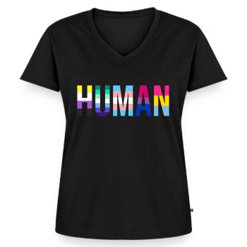 Gender Lesben, Schwule, Trans, Queer Regenbogen - Frauen Premium Bio T-Shirt mit V-Ausschnitt - Schwarz - Vorne - AI Model Female 172 light (172cm)