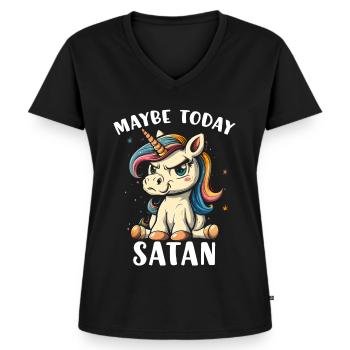 Maybe Today Satan - Frauen Premium Bio T-Shirt mit V-Ausschnitt - Schwarz - Vorne - AI Model Female 172 light (172cm)