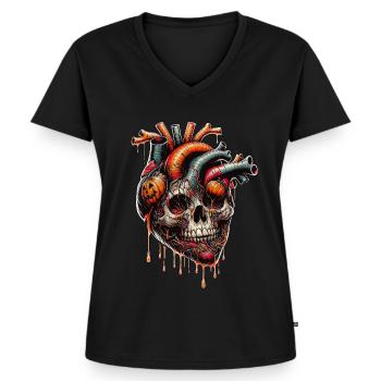 Anatomisches Herz Halloween Totenkopf - Frauen Premium Bio T-Shirt mit V-Ausschnitt - Schwarz - Vorne - AI Model Female 172 light (172cm)
