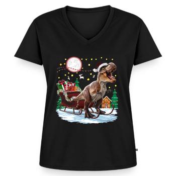 Dinosaurier Ugly Christmas Weihnachten Xmas Trex - Frauen Premium Bio T-Shirt mit V-Ausschnitt - Schwarz - Vorne - AI Model Female 172 light (172cm)