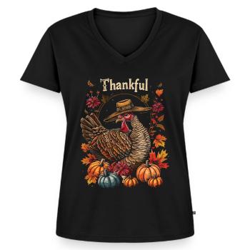Dankbares Gobble Wobble Thanksgiving - Frauen Premium Bio T-Shirt mit V-Ausschnitt - Schwarz - Vorne - AI Model Female 172 light (172cm)