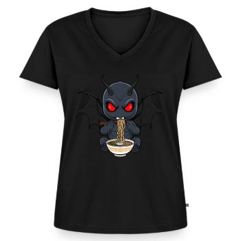 Mothman Ramen - T-shirt encolure en V Premium bio Femme - noir - Devant - AI Model Female 172 light (172cm)