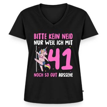 Please No Envy 41 Birthday - Women's Premium Organic V-neck T-shirt - black - Front - AI Model Female 172 light (172cm)