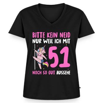 Please No Envy 51 Birthday - Women's Premium Organic V-neck T-shirt - black - Front - AI Model Female 172 light (172cm)