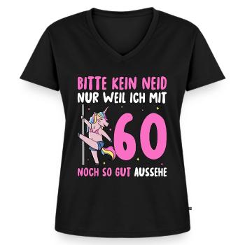 Bitte Kein Neid 60 Geburtstag - Frauen Premium Bio T-Shirt mit V-Ausschnitt - Schwarz - Vorne - AI Model Female 172 light (172cm)