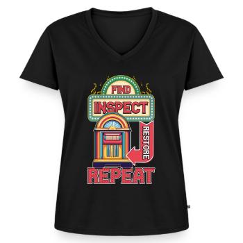 Jukebox Collector Trouver Inspecter Restaurer Répéter - T-shirt encolure en V Premium bio Femme - noir - Devant - AI Model Female 172 light (172cm)